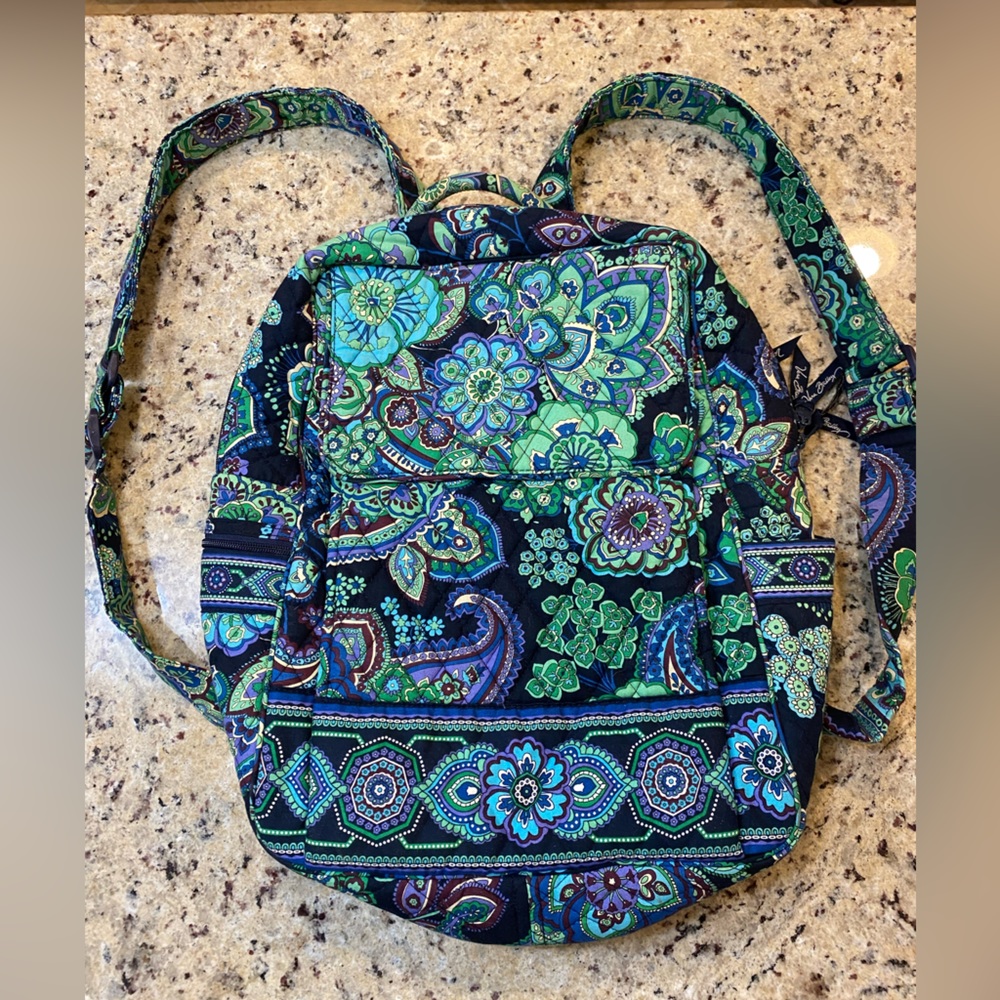 Vera Bradley Blue Green Paisley Quilted Backpack (discontinued pattern)